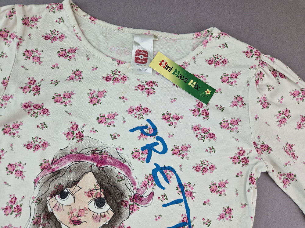 Langarmshirt Gr. 140/146 C&A weiß/rosa Rosen pretty girl
