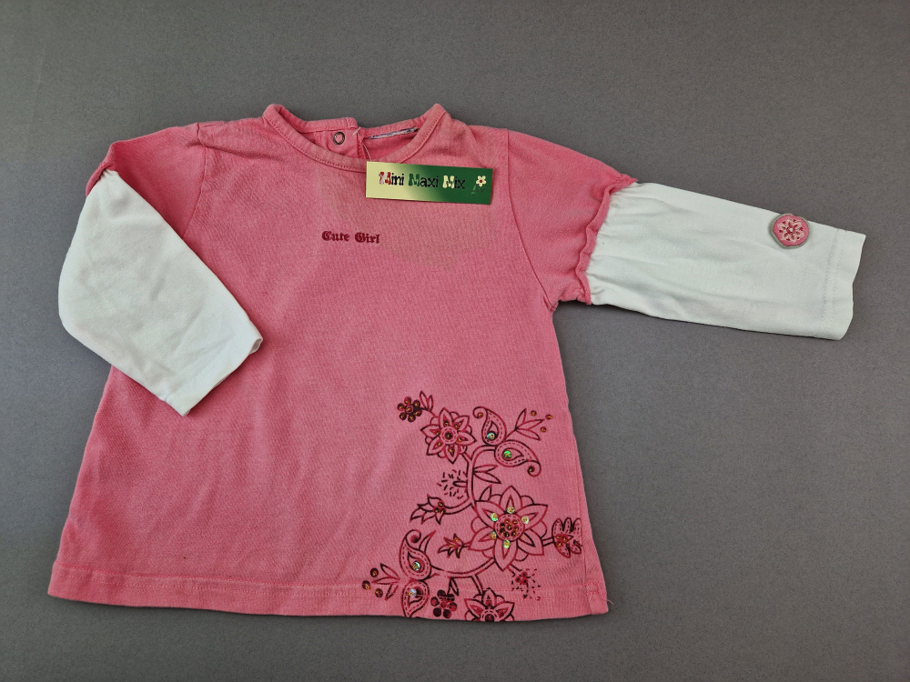 Langarmshirt gr. 74/80 rosa/weiß 2 Lagenlook Pailletten Blumen