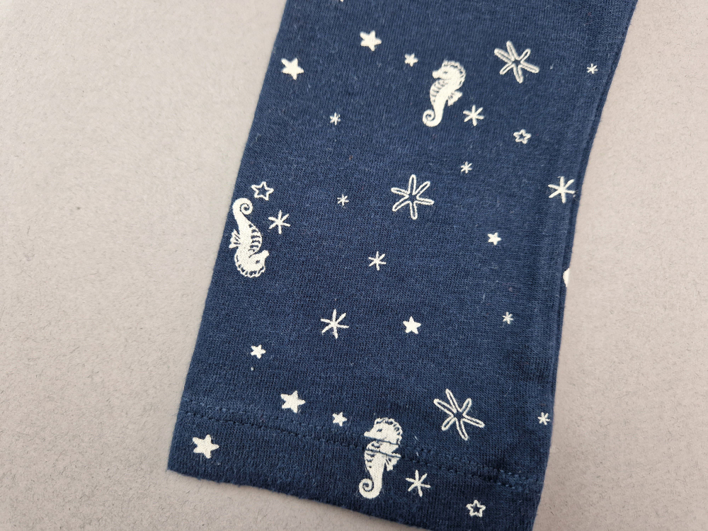 lange Leggins Gr. 86/92 dunkelblau mit Seepferdchen und Seesternen
