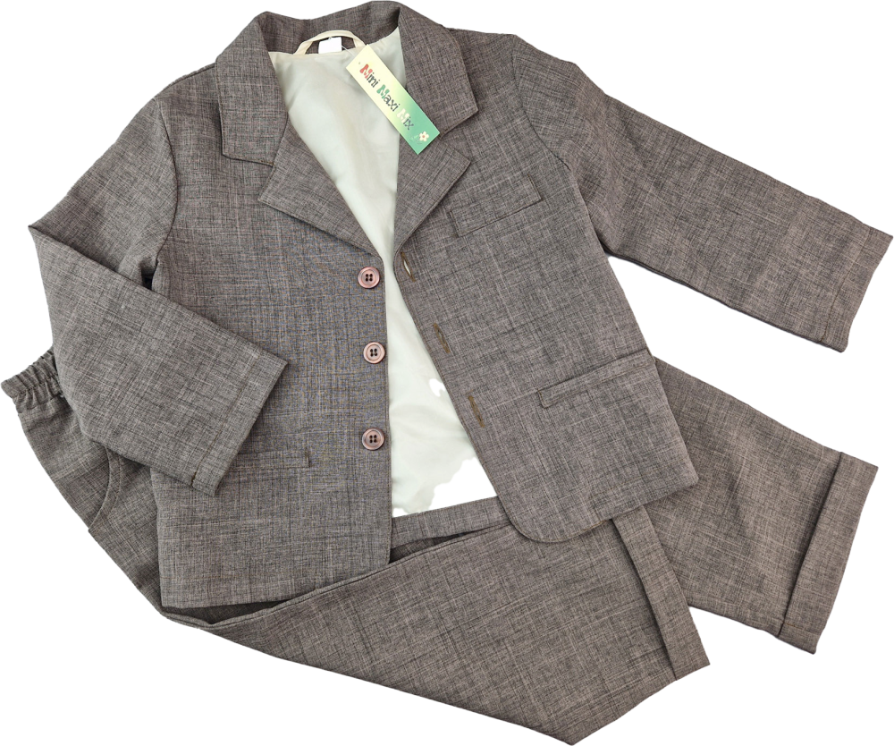 feiner Anzug Gr. 98/104 dunkelbraun meliert 2 teilig