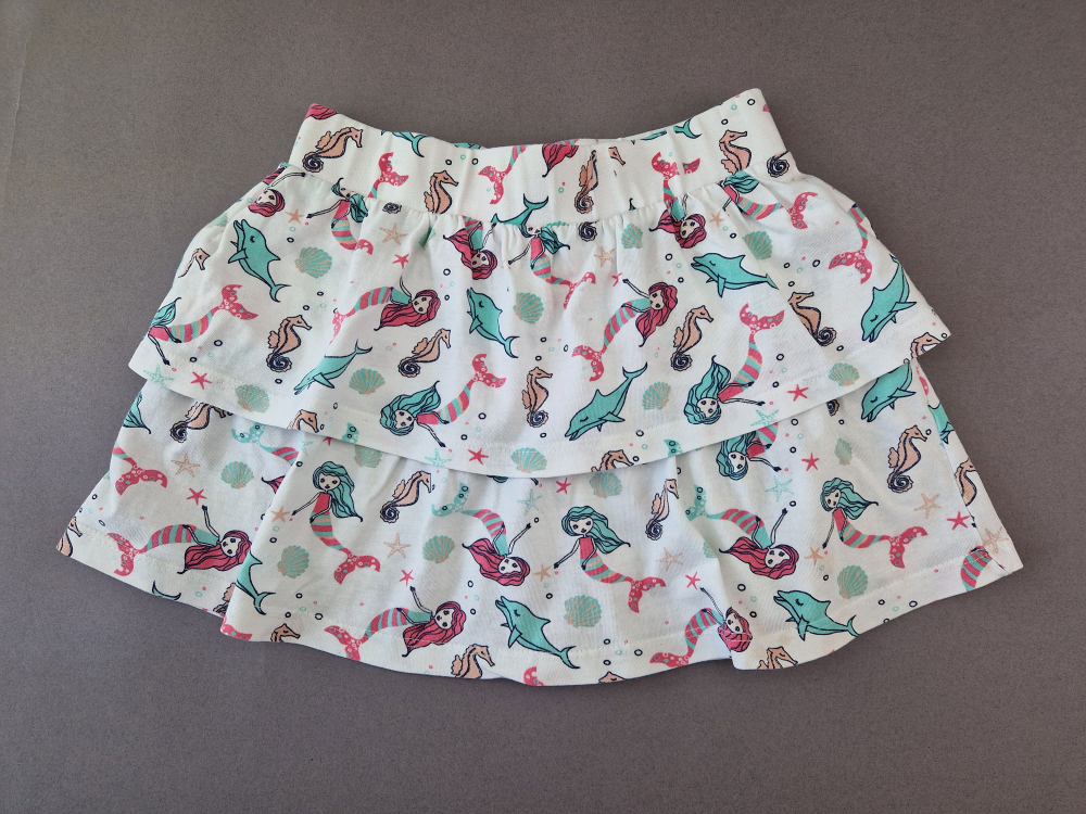 Jerseyröckchen Gr. 116 Volant weiß Seepferdchen Meerjungfrauen