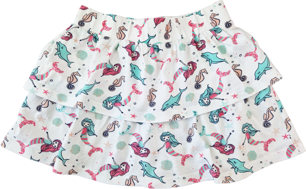 Jerseyröckchen Gr. 116 Volant weiß Seepferdchen Meerjungfrauen