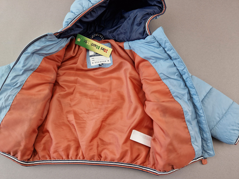 luftig leichter Anorak Gr. 74/80 C&A hellblau/braun wattiert mit Kaputze