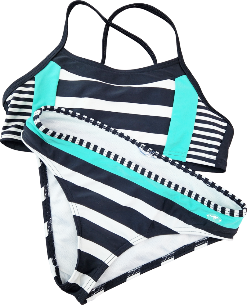 Bikini Gr. 146/152 KangaROOS schwarz/grau/grün Blockstreifen