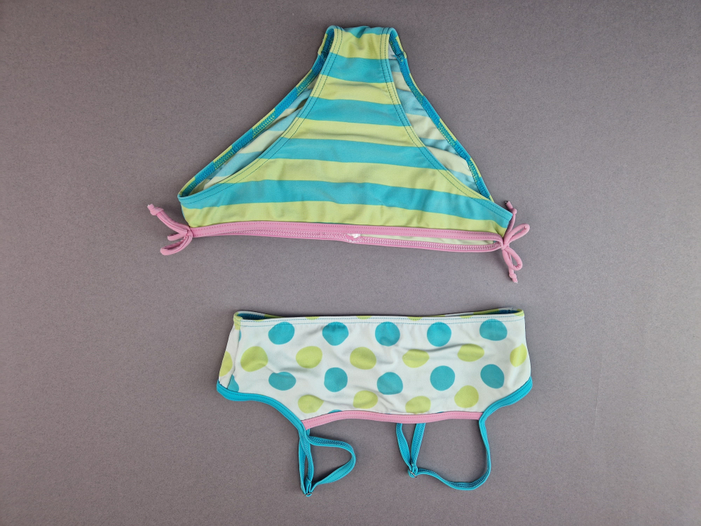 Bikini Gr. 152/158 türkis/hellgrün/rosa Blockstreifen