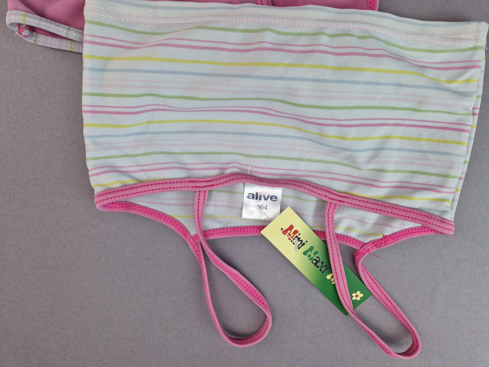 Bikini Gr. 104/110 Aldi altrosa/weiß/gelb gestreift