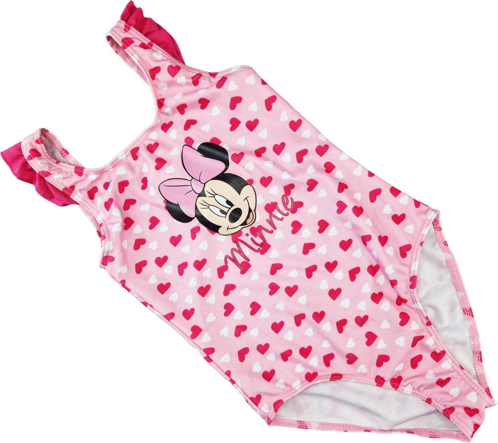 Badeanzug Gr. 134/140 Minni Mouse rosa mit pinken Herzen und Rüschen