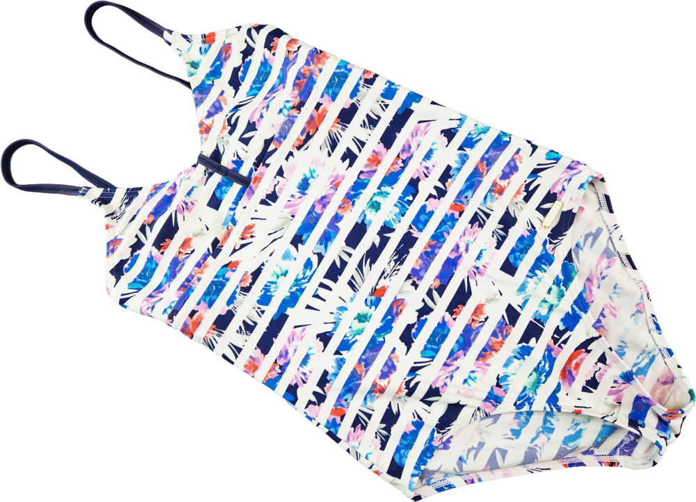 Badeanzug Gr. 158/164  weiß/gestreift/bund Träger