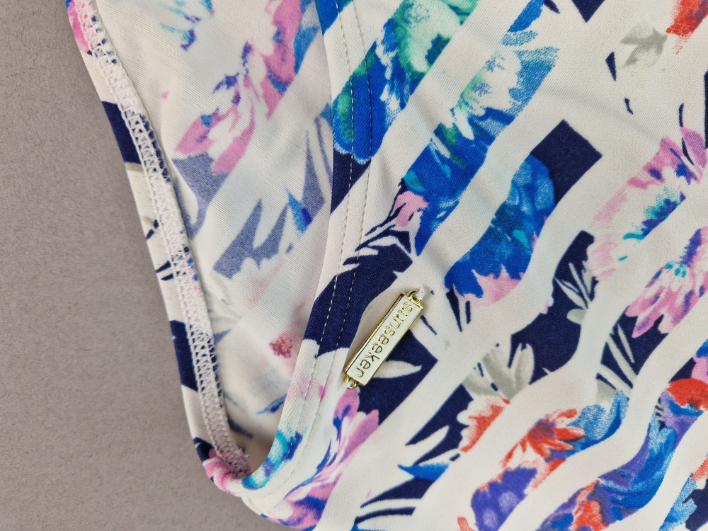 Badeanzug Gr. 158/164 sunseeker weiß/gestreift/bund Träger