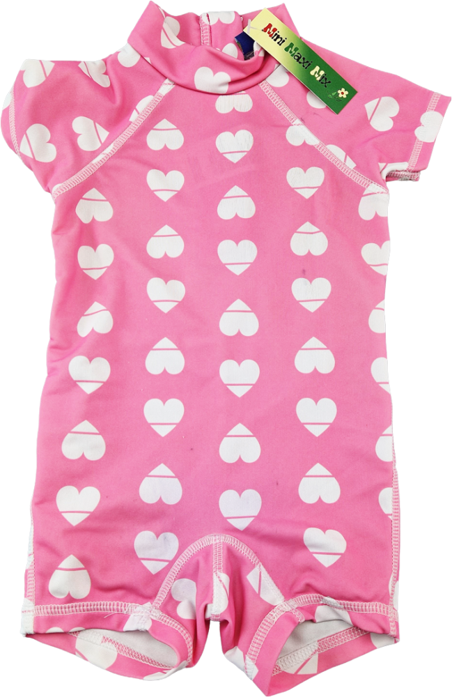Badeanzug/Strandanzug Gr. 80/86 rosa mit weißen Herzen