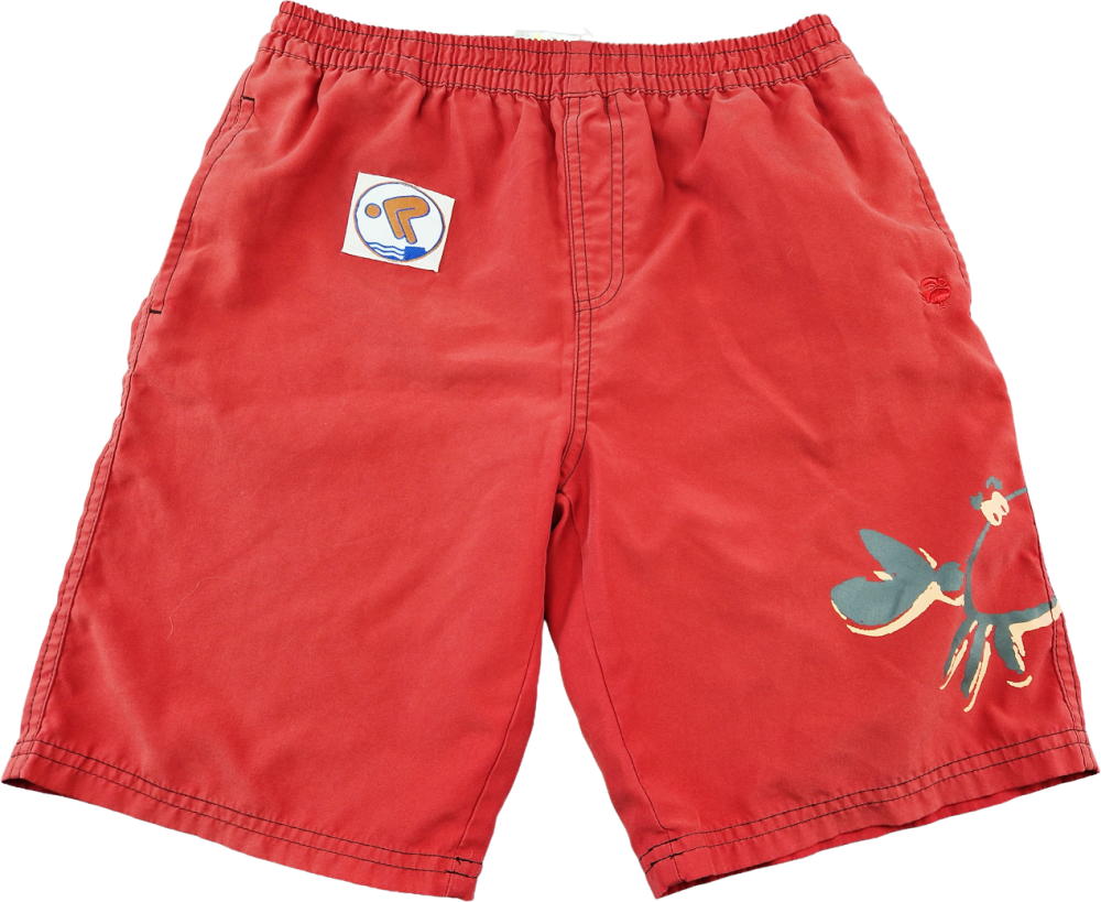 Badeshorts Gr. 146 Jako-o rot mit Krabbe und Schwimmzeichenaufnäher