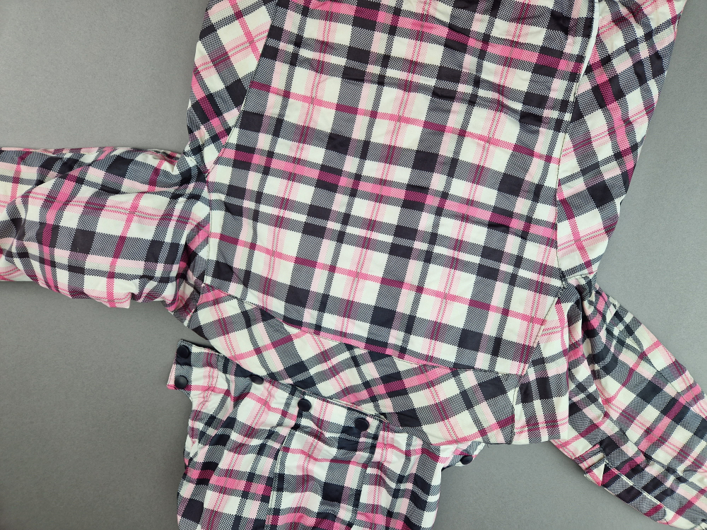 Winteranorak Gr. 122 rosa/grau/weiß kariert mit Kaputze
