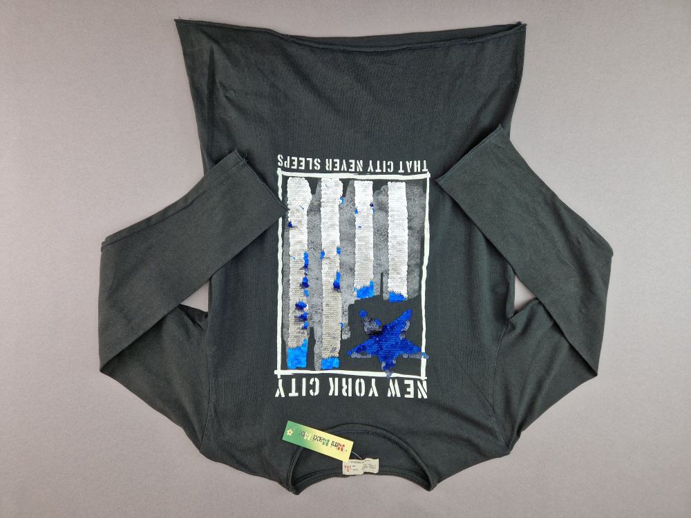 Langarmshirt Gr. 134/140 Zara dunkelgrau New York City Pailletten