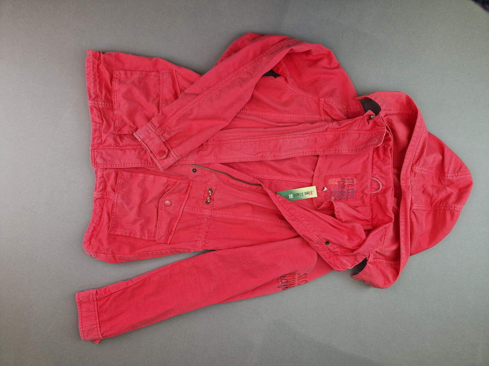 Übergangsjacke Gr. 164 Katag orangerot mit Kaputze und vielen Taschen, Baumwolljacke