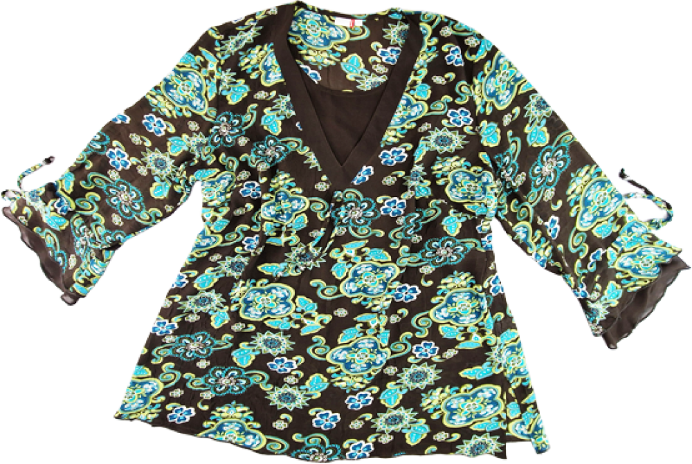 schicke Langarmbluse Gr. 48/50 NKD braun/grün/türkis Blumen