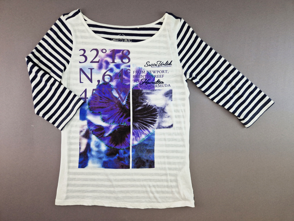 ¾ Arm Shirt Gr. 36 soccx weiß/dunkelblau/lila gestreift