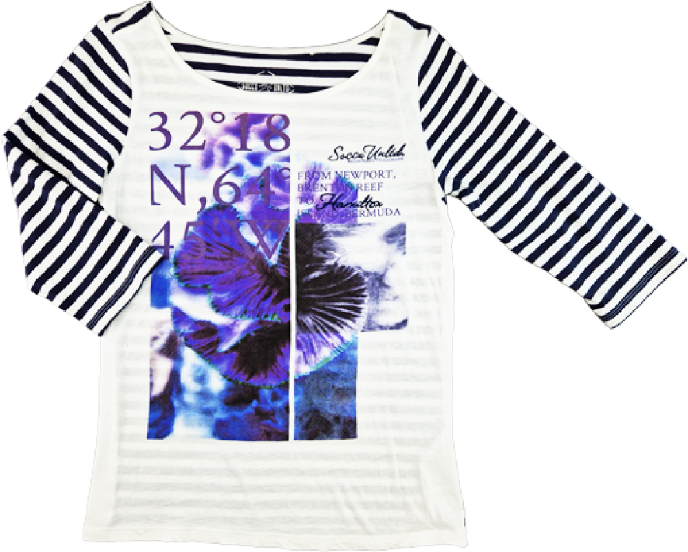 ¾ Arm Shirt Gr. 36 soccx weiß/dunkelblau/lila gestreift