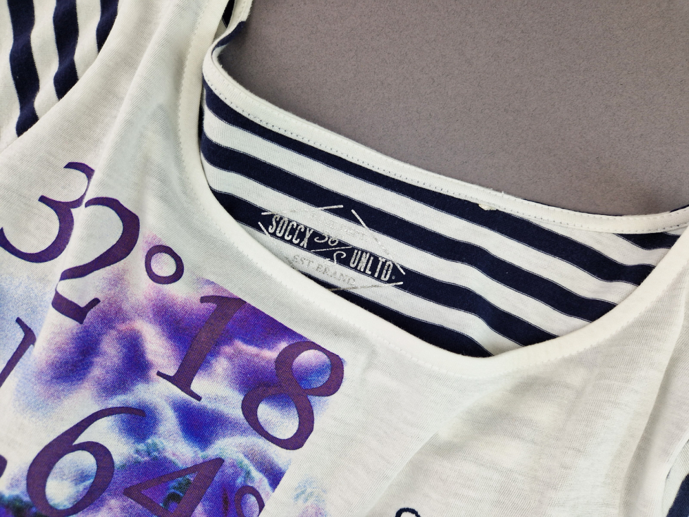 ¾ Arm Shirt Gr. 36 soccx weiß/dunkelblau/lila gestreift