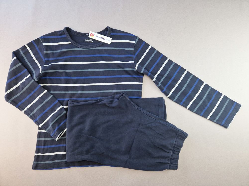 Schlafanzug Gr. 146/152 H&M langarm blau geringelt