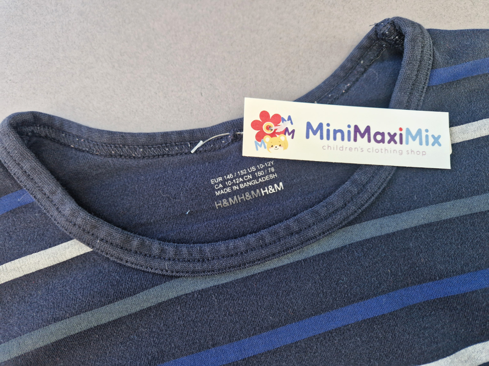 Schlafanzug Gr. 146/152 H&M langarm blau geringelt