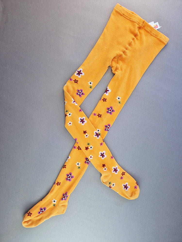 Strumpfhose Gr. 146/152 H&M orange mit Blumen