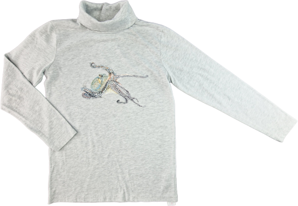 Langarmrolli Gr. 152/158 verbaudet hellgrau meliert – Handbemalt Kraken