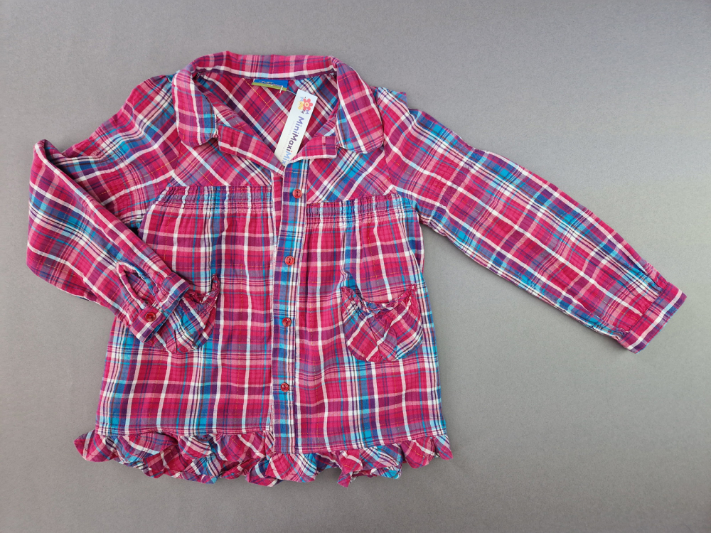 Karobluse Gr. 116/122 Topolino pink/blau langarm Glitzer