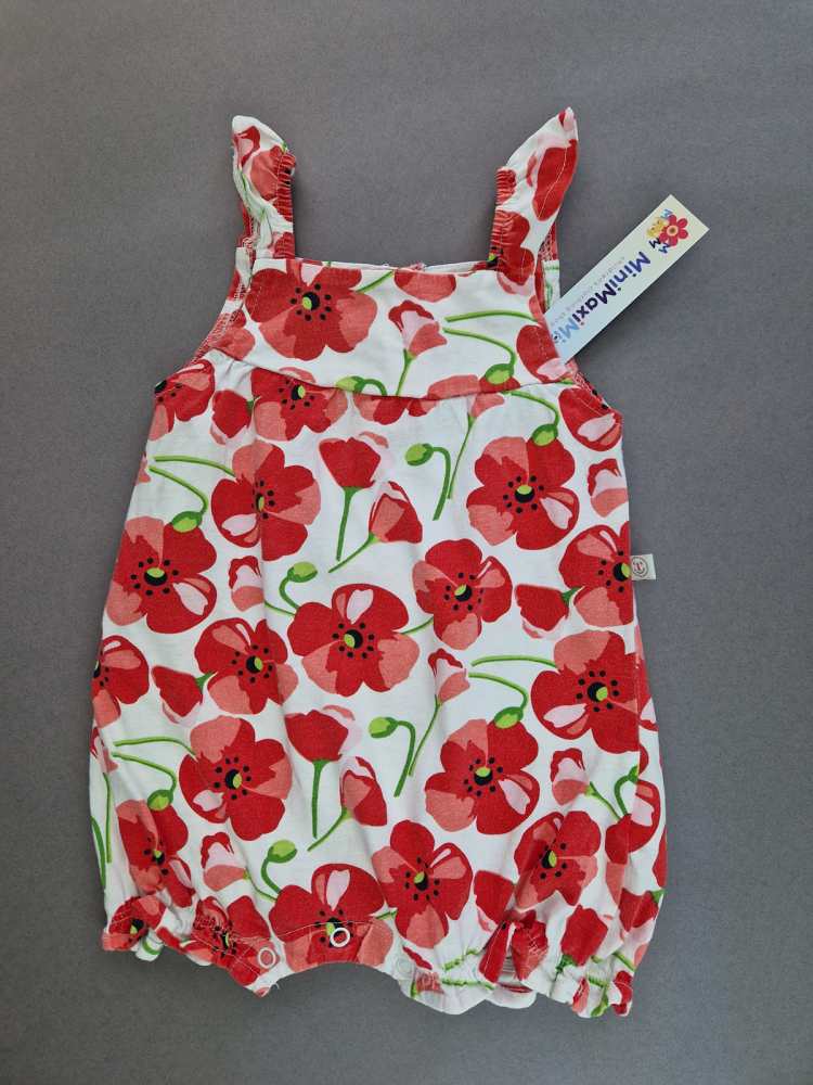 Sommerspieler Gr. 74/80 Liegelind weiß mit roten Mohnblumen