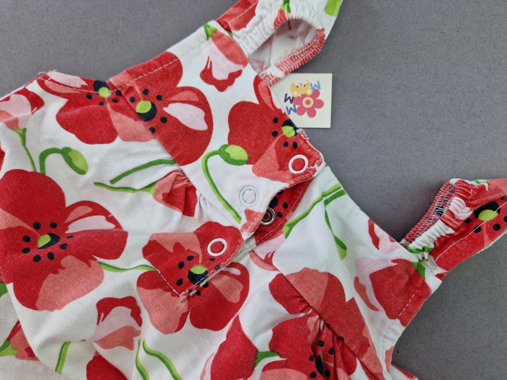 Sommerspieler Gr. 74/80 Liegelind weiß mit roten Mohnblumen