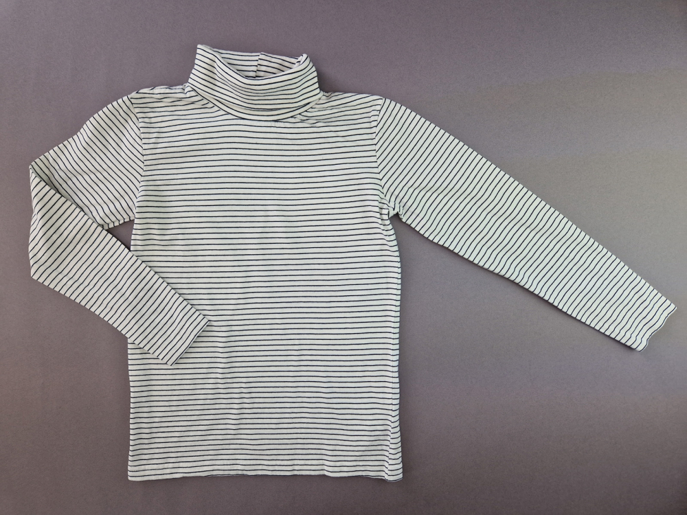 Langarmrolli Gr. 140 vertbaudet weiß/blau geringel