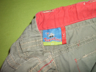 Sommerjeans Gr. 74/80 Topolino oliv mit Blumenstickerei