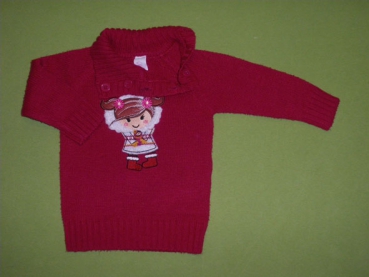 Strickpullover Gr. 74/80 C&A pink/rot mit Eskimo und Kragen