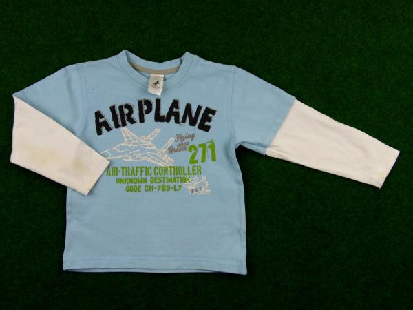 Langarmshirt Gr. 104/110 Palomino hellblau 2-Lagen-Look Flugzeugmotiv