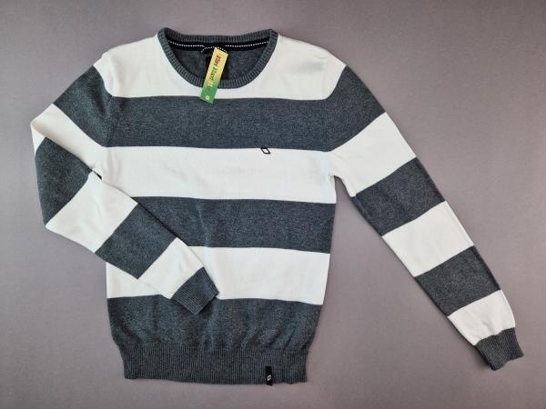 Strickpullover Gr. 158/164 O.N. Blockstreifen grau/weiß