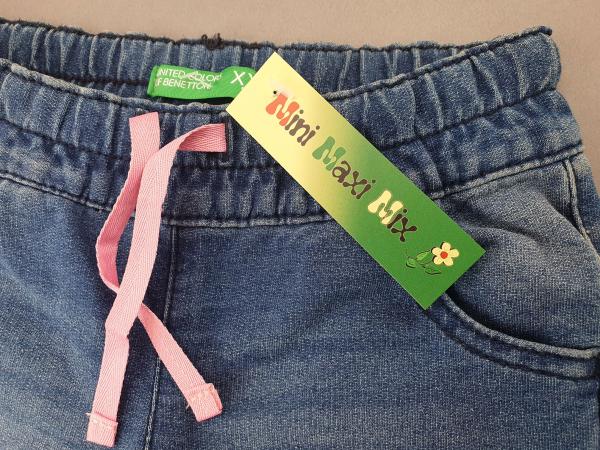 Stoffjeans Gr. 98/104 Benetton blau, rosa Cordel, Paillettentasche