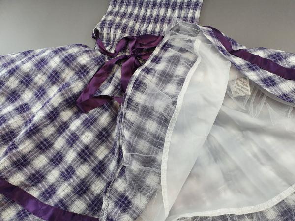 festliches Kleid Gr. 158 G.O.L. Girls lila/weiß kariert Satinband gesmoked Tüll-Unterkleid