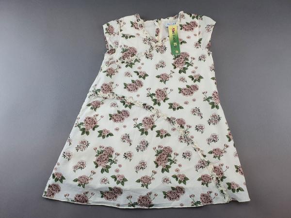 schickes Sommerkleidchen Gr. 98 Klitzeklein weiß/braun mit Blumen, Falbeln, Unterkleid