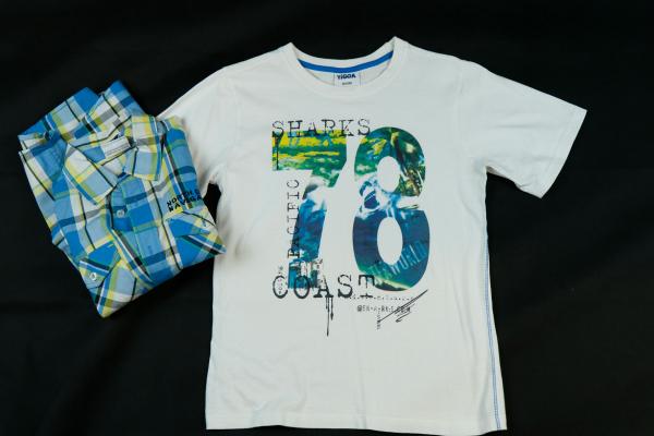 Hemd mit T-Shirt Gr. 134/140 Topolino blau/gelb kariert