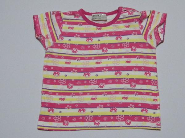 T-Shirt Gr. 68 pink/gelb/weiß gestreift mit Blumenmotiv