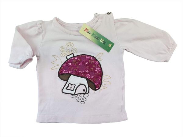 Stretchshirt Gr. 50/56 name it rosa mit Pilzapplication langarm