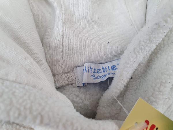 Fleeceshirt Gr. 86 klitzeklein grauweiß mit Kaputze und Katze