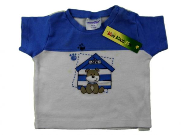 T-Shirt Gr. 62/68 blau/weiß mit Hündchen