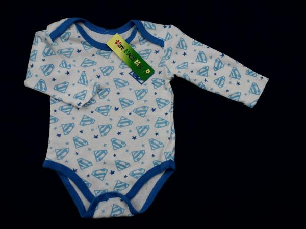 Langarmbody Gr. 56/62 Superbaby Kultmotiv blau/weiß