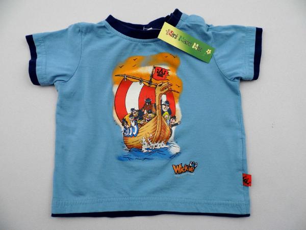 T-Shirt Gr. 74 Wickie hellblau 2-Lagen-Look mit Wikinger