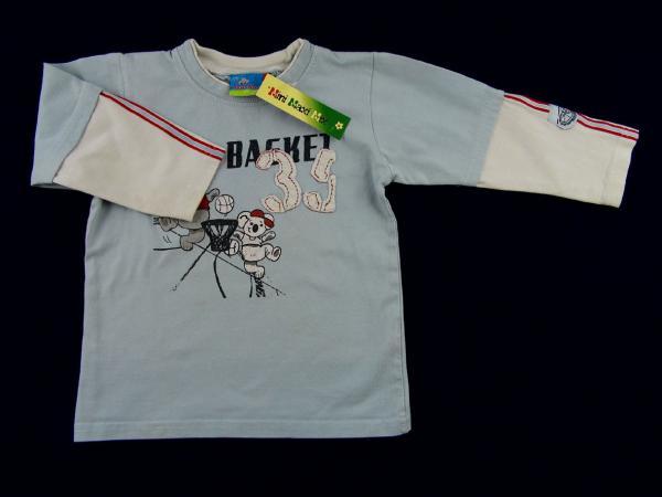 Langarmshirt Gr. 86 Topolino hellblau/weiß 2-Lagen-Look Teddymotiv