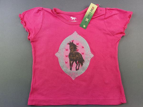 T-Shirt Gr. 74/80 pink Glitzerpferd, Wellensaum