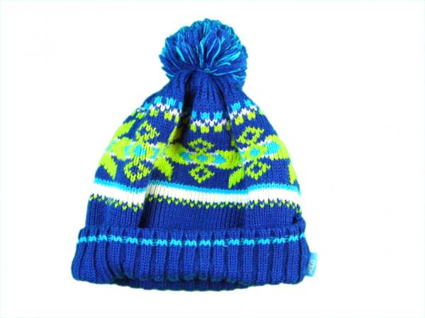 Bommelmütze KU 46/48 royalblau/grün gestrickt