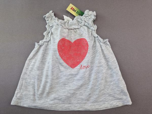 Achsel-Rüschenshirt Gr. 74 H&M hellgrau mit Herz pink Love