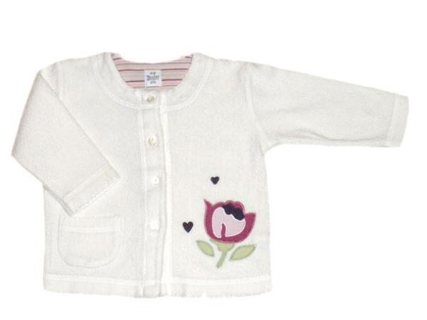 Frotteejäckchen Gr. 74/80 H&M weiß mit Blumenapplication