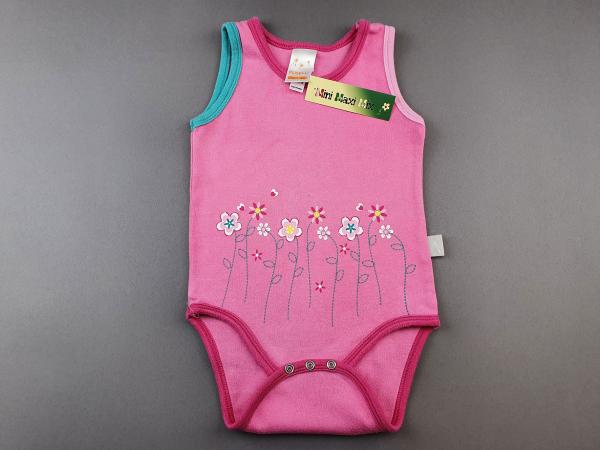 ärmelloser Body Gr. 80/86 pink mit Blumen